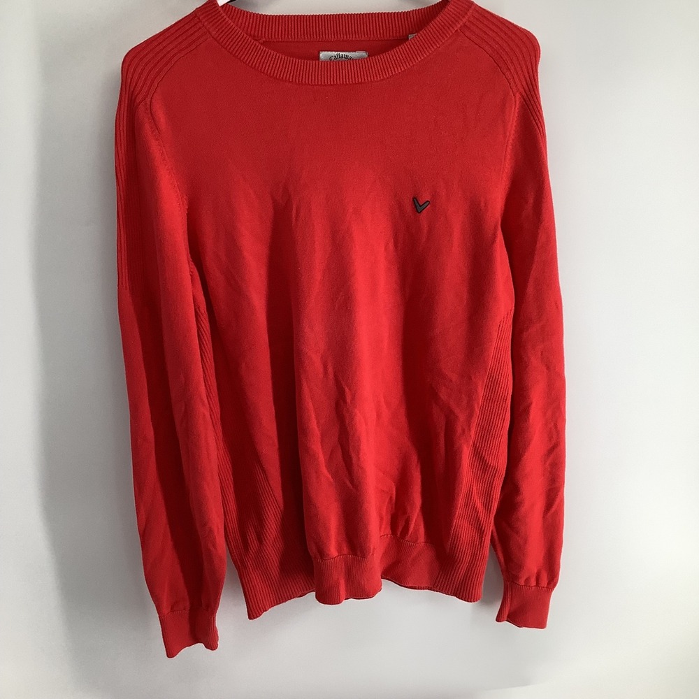 Callaway C-Tech Mens Large Red Crewneck Golf Sweater Performance Knit Chevron‎
